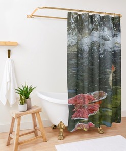 Cascading Water Koi Pond Shower Curtain for Peaceful Bathroom Decor