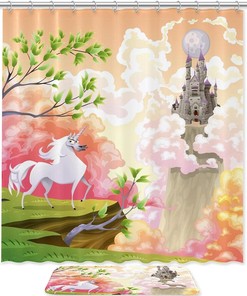 Castle Anime Unicorn Shower Curtain - A Whimsical Addition to Your Bathroom