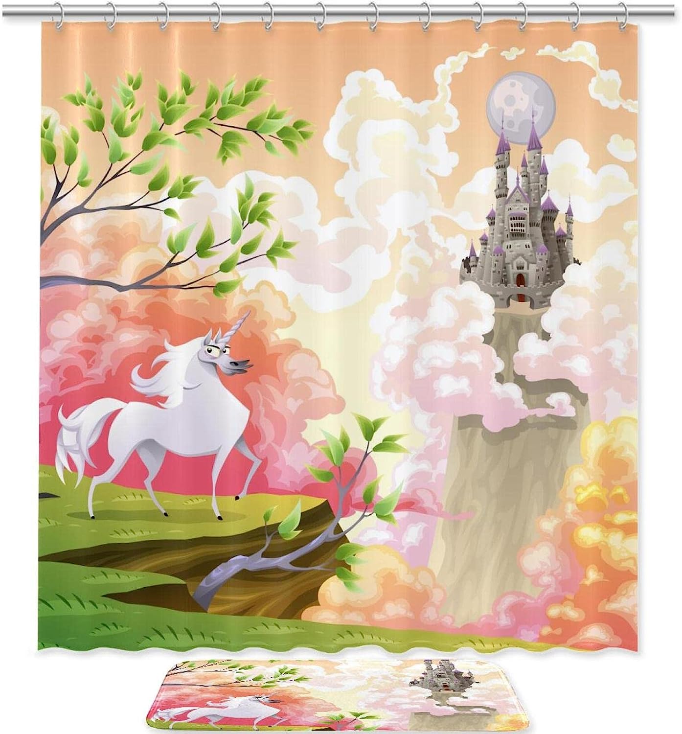 Castle Anime Unicorn Shower Curtain - A Whimsical Addition to Your Bathroom