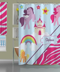 Castle and Rainbow Unicorn Shower Curtain for Whimsical Kids Bathroom Decor