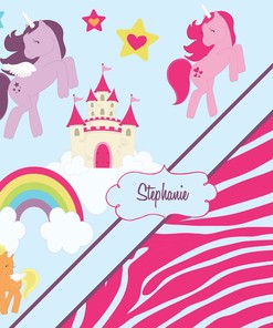 Castle and Rainbow Unicorn Shower Curtain for Whimsical Kids Bathroom Decor