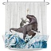 Cat And Dinosaur Japanese Wave Shower Curtain For Kids Bathroom