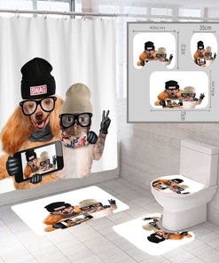 Cat And Dog Photos Fashion Shower Curtain Set - Waterproof 