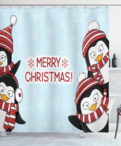 Cat And Dog With Presents Print Fabric Shower Curtain For Festive Bathroom Decor