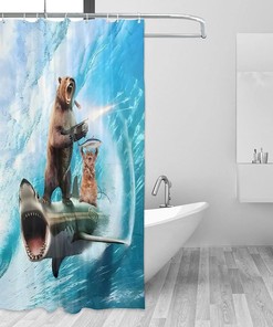 Cat Fish Sea Wave Unique Shower Curtain for Bathroom