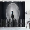 Cat Looking at Moon Shower Curtain for Kitty Bathroom Decor 