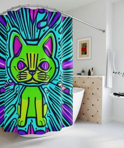 Cat Print Ai Art Cosmic Kitty Shower Curtain For Kids Bathroom Decor