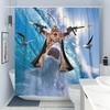 Cat Riding Shark Ocean Theme Shower Curtain - Funny Bathroom Decor For Cat Lovers