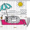 Cat Sun Sand Beach Travel Shower Curtain for Bathroom