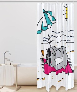 Cat Sun Sand Beach Travel Shower Curtain for Bathroom