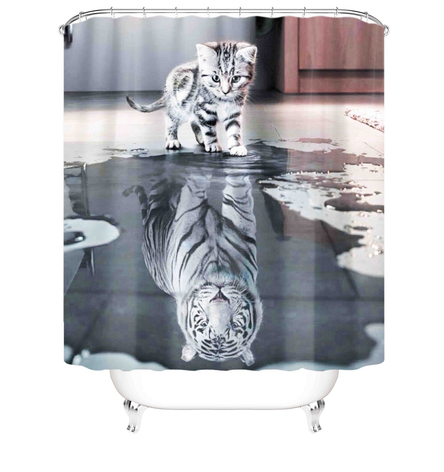 Cat Tiger Shower Curtain For Unique Bathroom Decor - Image 2