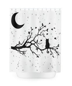 Cat on Limb Moon and Starry Night Shower Curtain