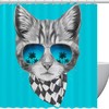 Cat with Mirror Sunglasses Hawaii Palm Tree and Scarf Shower Curtain - A Cool Addition to Your Bathroom 