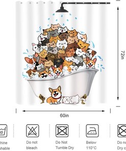 Cats and Dogs Cartoon Corgi Cute Animal Pets Shower Curtain for Kids Bathroom