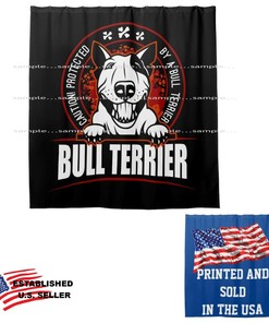 Caution Protect Black Bull Terrier Guard Dog Bathroom Fabric Shower Curtain