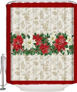 Celebrate Christmas With Merry Poinsettia Berry Snowflake Shower Curtain