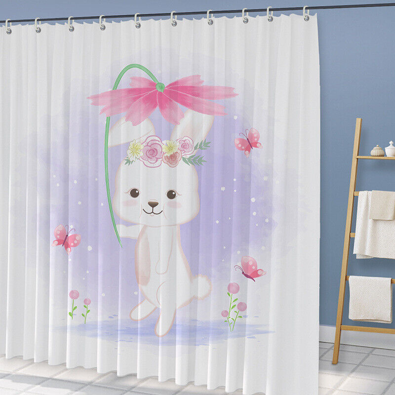 Celebrate Easter With A Cute Flower Little Rabbit Waterproof Shower Curtain In Multiple Sizes