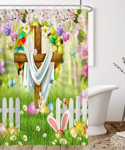 Celebrate Easter With Spring Festival Eggs And The Risen Cross Shower Curtain