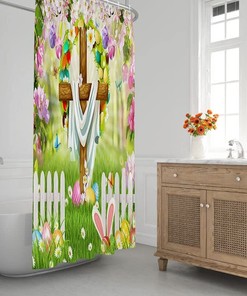 Celebrate Easter With Spring Festival Eggs And The Risen Cross Shower Curtain