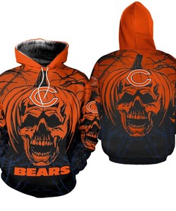 Celebrate Halloween With This Chicago Bears Hoodie - Pumpkin Skull Print Zip Hoodie