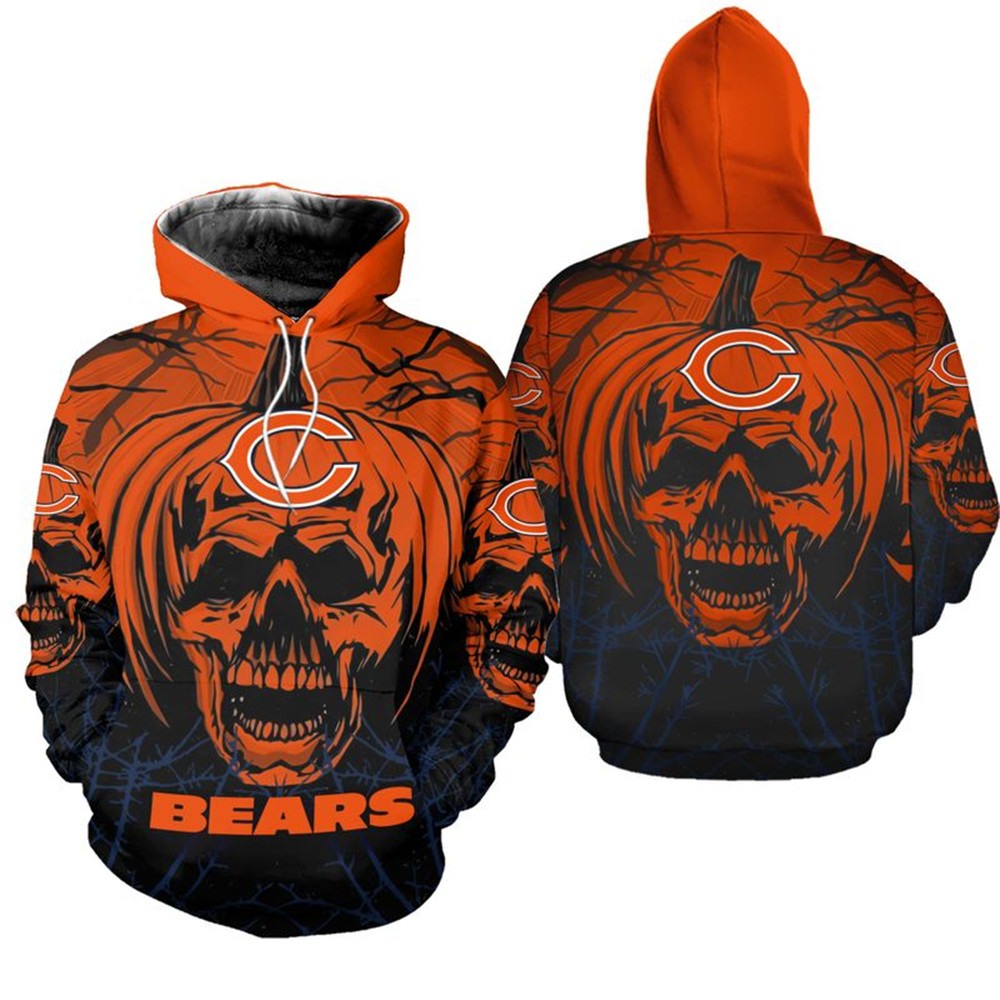 Celebrate Halloween With This Chicago Bears Hoodie - Pumpkin Skull Print Zip Hoodie