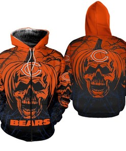 Celebrate Halloween With This Chicago Bears Hoodie - Pumpkin Skull Print Zip Hoodie