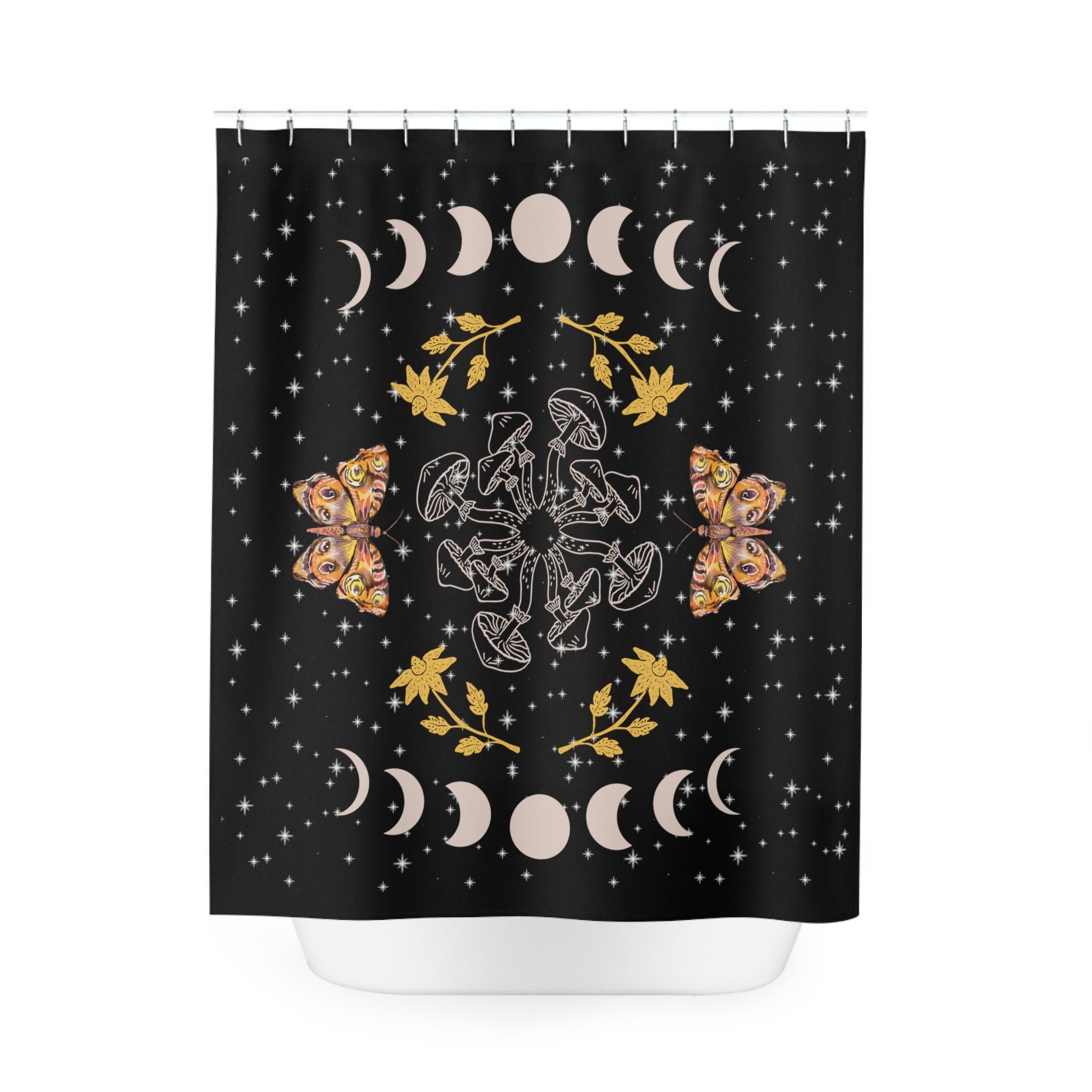 Celebrate Nature with Mushroom and Moon Phase Shower Curtain for Creative Bathroom Decor