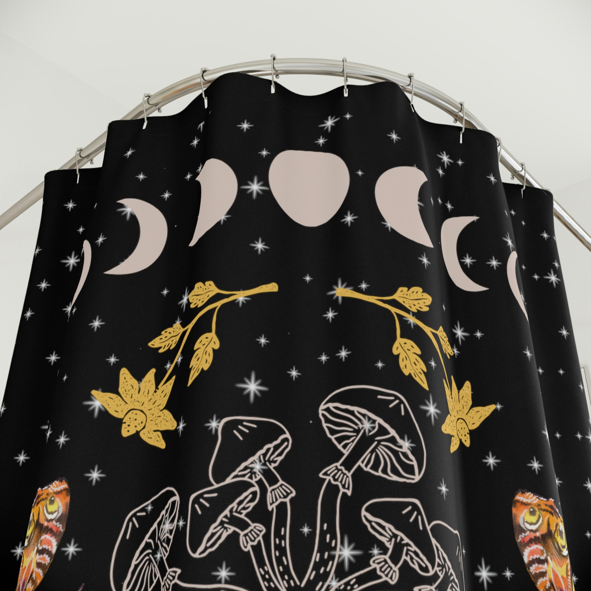 Celebrate Nature with Mushroom and Moon Phase Shower Curtain for Creative Bathroom Decor