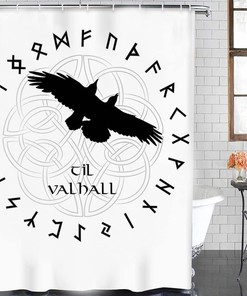 Celebrate The Viking Culture With This Helm Of Awe Odin Valhalla Shower Curtain