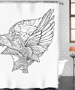 Celebrate The Viking Culture With This Norse Decor Vikings Odin Berserker Thor's Hammer Pattern Shower Curtain