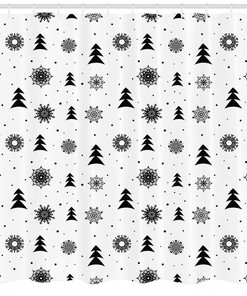 Celebrate Winter With This Nordic Shower Curtain, Featuring Pine Trees And Snowflakes Noel Holiday Design