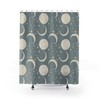Celestial Cosmic Boho Shower Curtain, Grey Ivory, Full Moon Stars, Watercolor, Water Resistant, Bathroom Decor