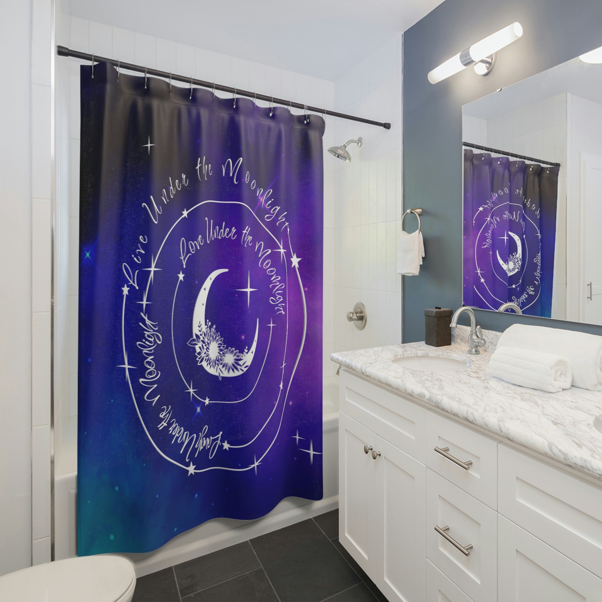 Celestial Live Laugh Love Night Sky Bathroom Shower Curtain