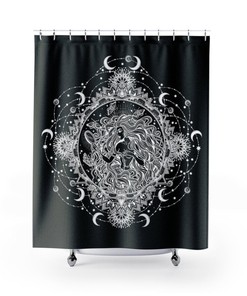Celestial Moon Goddess Mandala Shower Curtain: Gothic and Mystical Bathroom Decor for Cosmo Lovers
