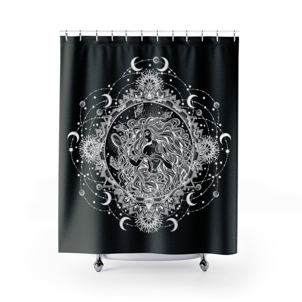 Celestial Moon Goddess Mandala Shower Curtain: Gothic and Mystical Bathroom Decor for Cosmo Lovers