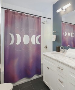 Celestial Moon Phase Shower Curtain for Spiritual Boho Bathroom Decor