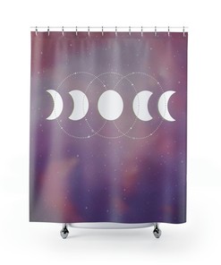 Celestial Moon Phase Shower Curtain for Spiritual Boho Bathroom Decor