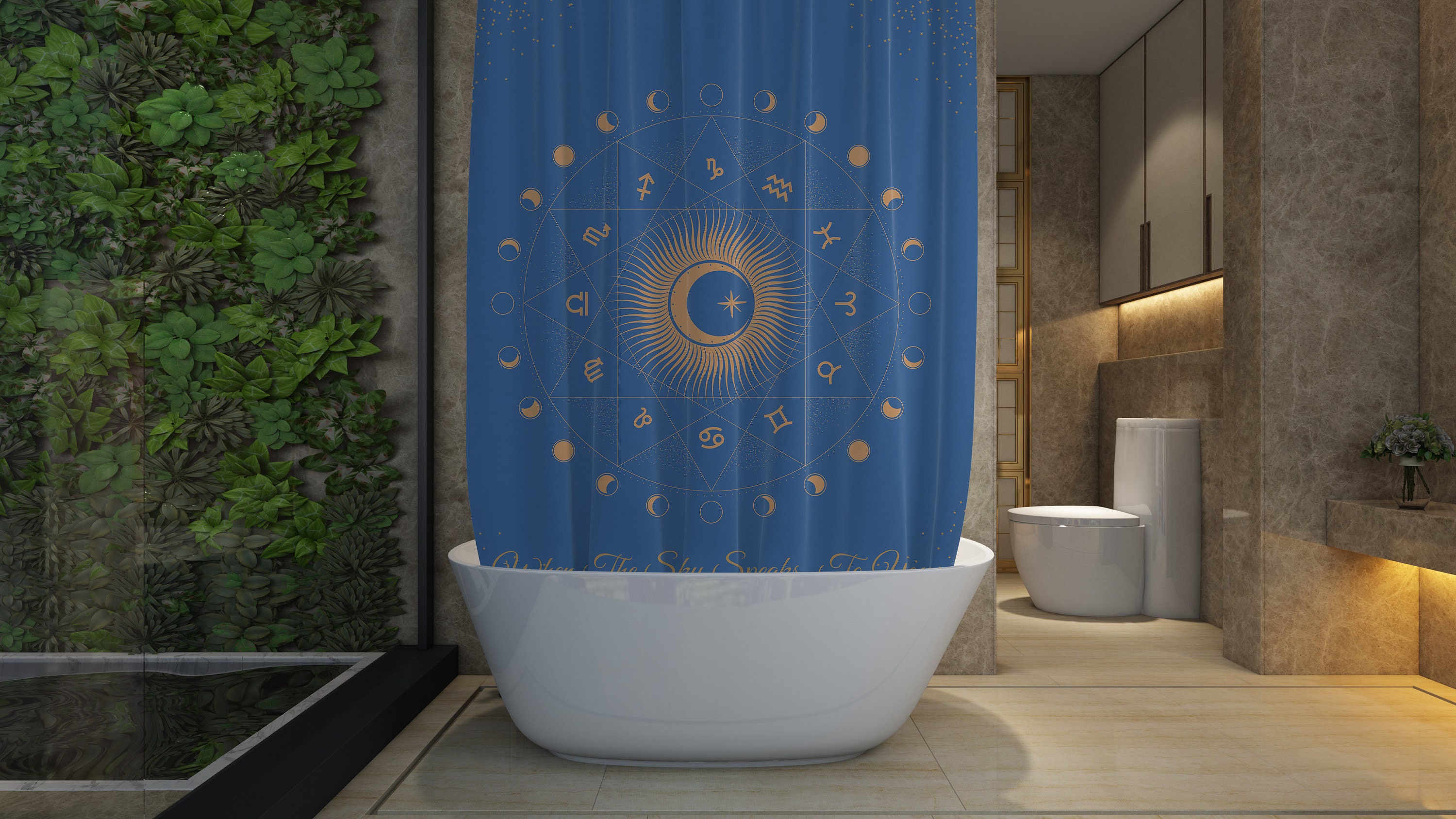 Celestial Moon Phases Astrology Shower Curtain For Bathroom