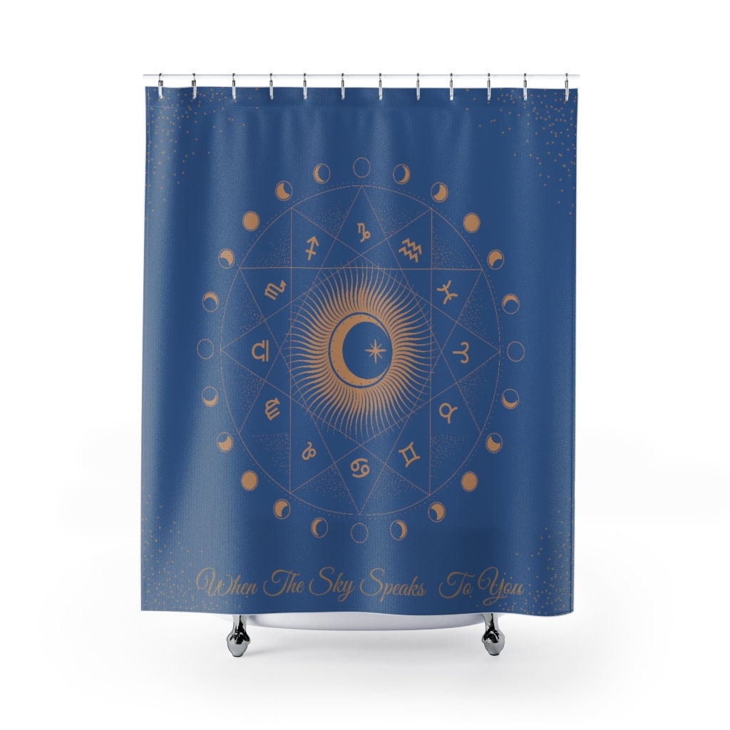 Celestial Moon Phases Astrology Shower Curtain For Bathroom - Image 2