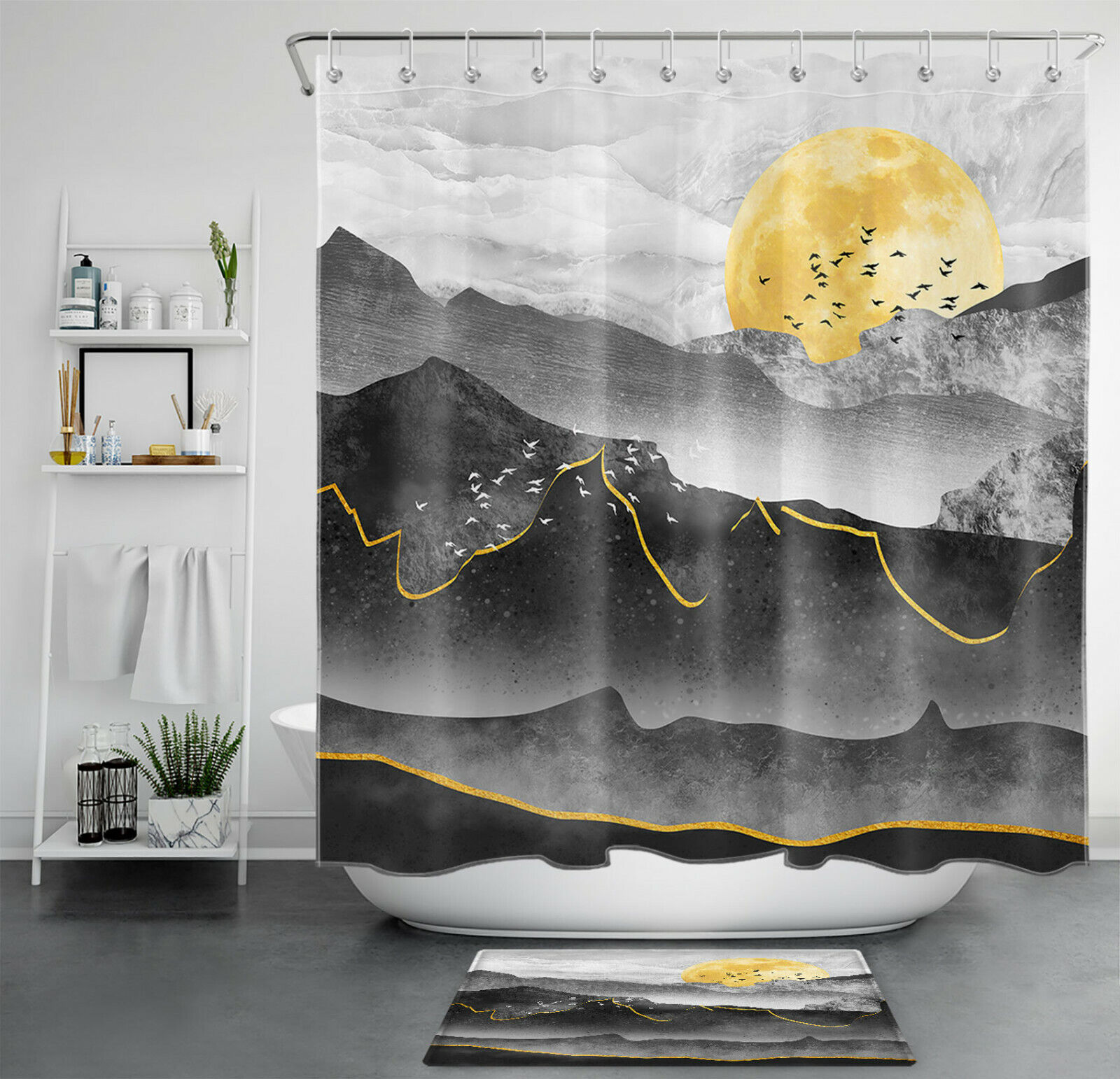Celestial Moon Phases Shower Curtain In Black And White For Gothic Bathroom Decor