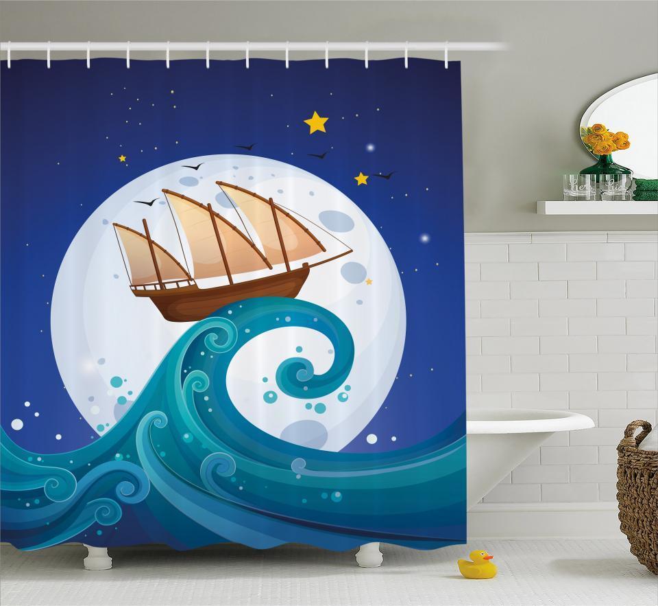 Celestial Moon Shower Curtain for Lunar Bathroom Decor
