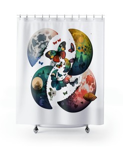 Celestial Paradise Moon Phases Shower Curtain for Black Magic Bathroom Decor