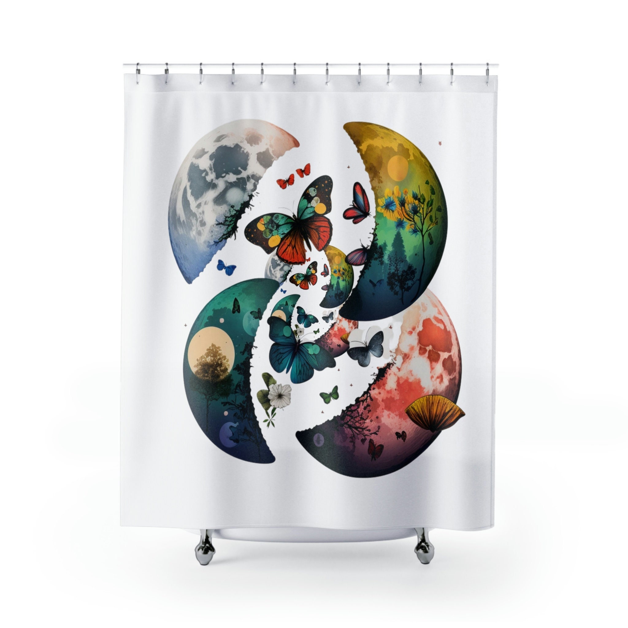 Celestial Paradise Moon Phases Shower Curtain for Black Magic Bathroom Decor