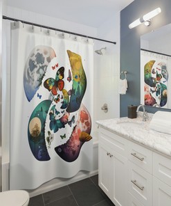 Celestial Paradise Moon Phases Shower Curtain for Black Magic Bathroom Decor