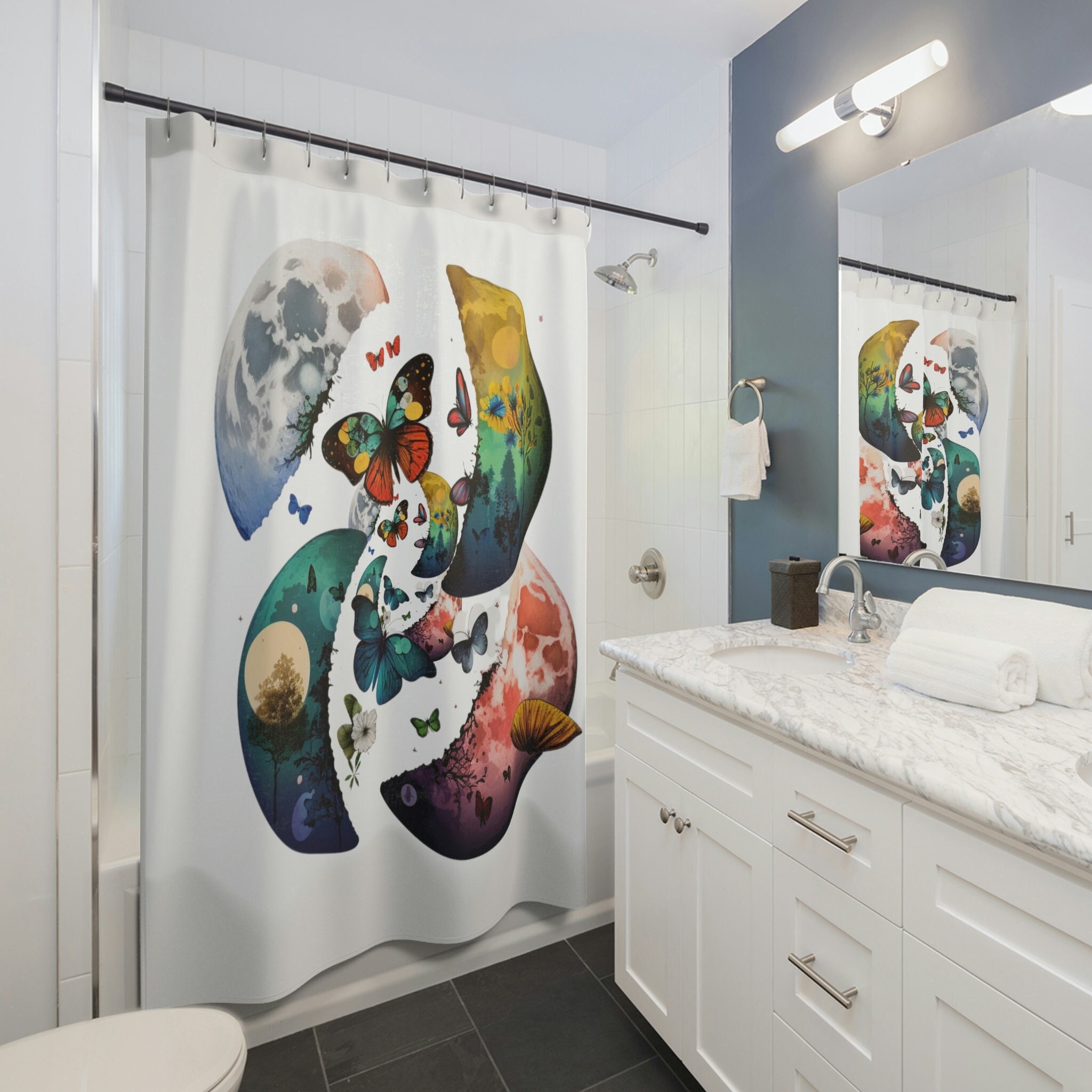Celestial Paradise Moon Phases Shower Curtain for Black Magic Bathroom Decor