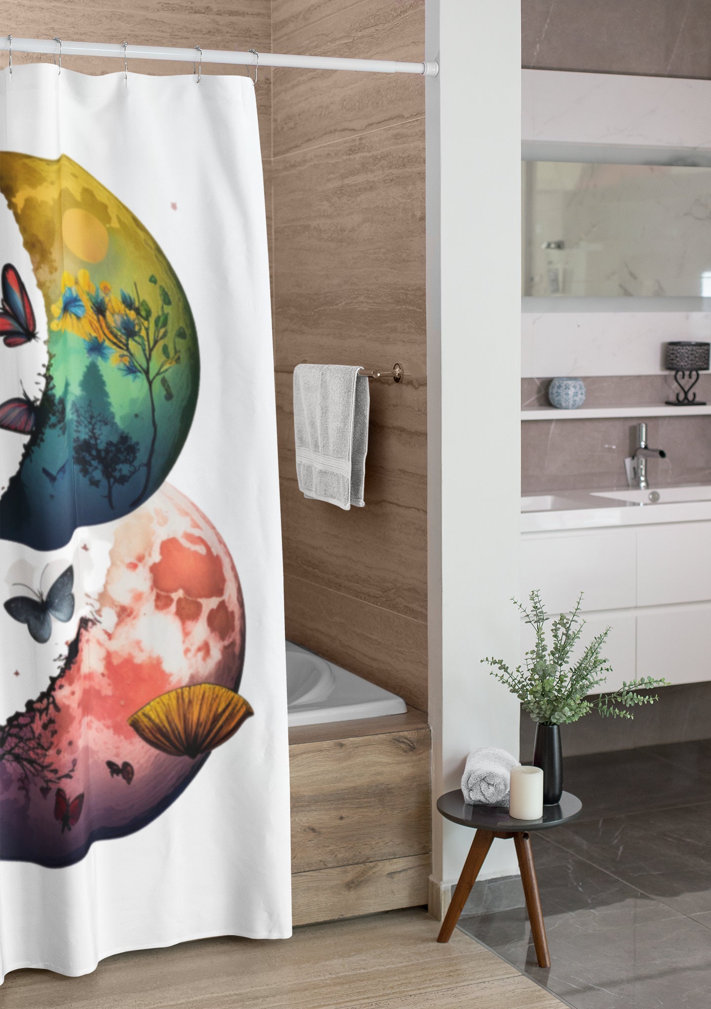 Celestial Paradise Moon Phases Shower Curtain for Black Magic Bathroom Decor