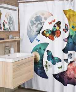 Celestial Paradise Moon Phases Shower Curtain for Black Magic Bathroom Decor