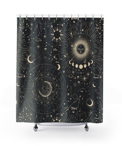 Celestial Phase Custom Shower Curtain With Sun, Moon, And Constellations,