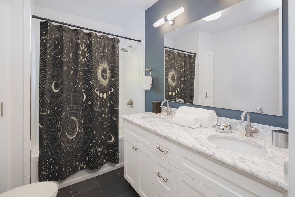 Celestial Phase Custom Shower Curtain With Sun, Moon, And Constellations, - Image 2
