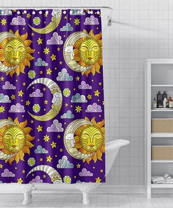 Celestial Purple Sun and Moon Shower Curtain for Bathroom Decor